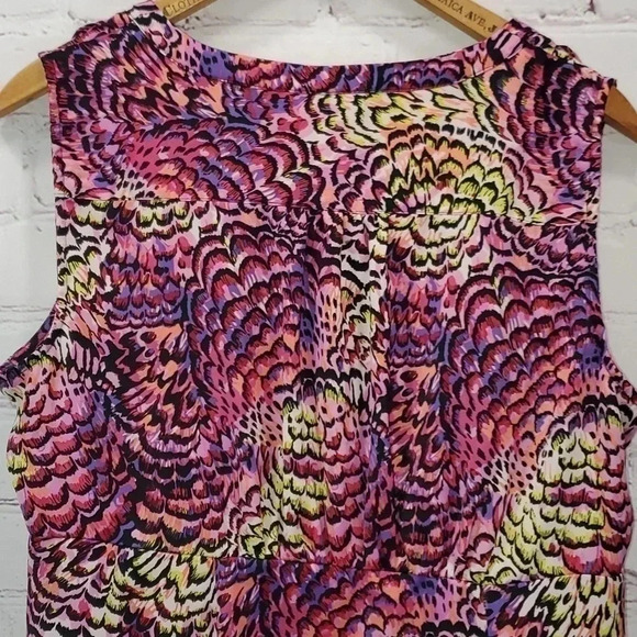 Lane Bryant Pink Multicolor Peacock Pattern Ruffle Sleeveless Size 14 - Picture 6 of 8